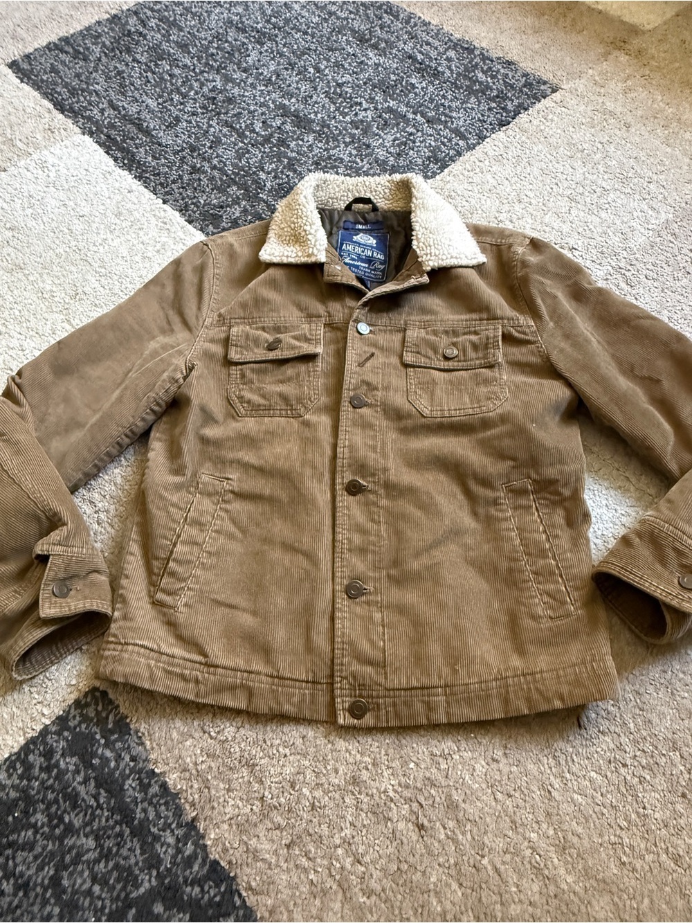 American Rag Men’s Tan Corduroy Sherpa Collar Small Jacket